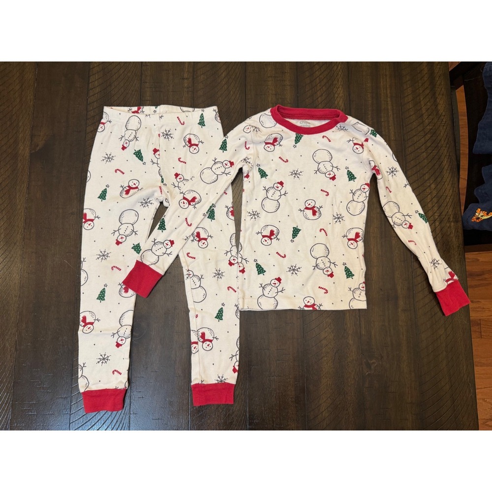 Child of Mine‎ by Carters Toddler 4T Snowman Christmas Pajama Set Cream Red 2pc